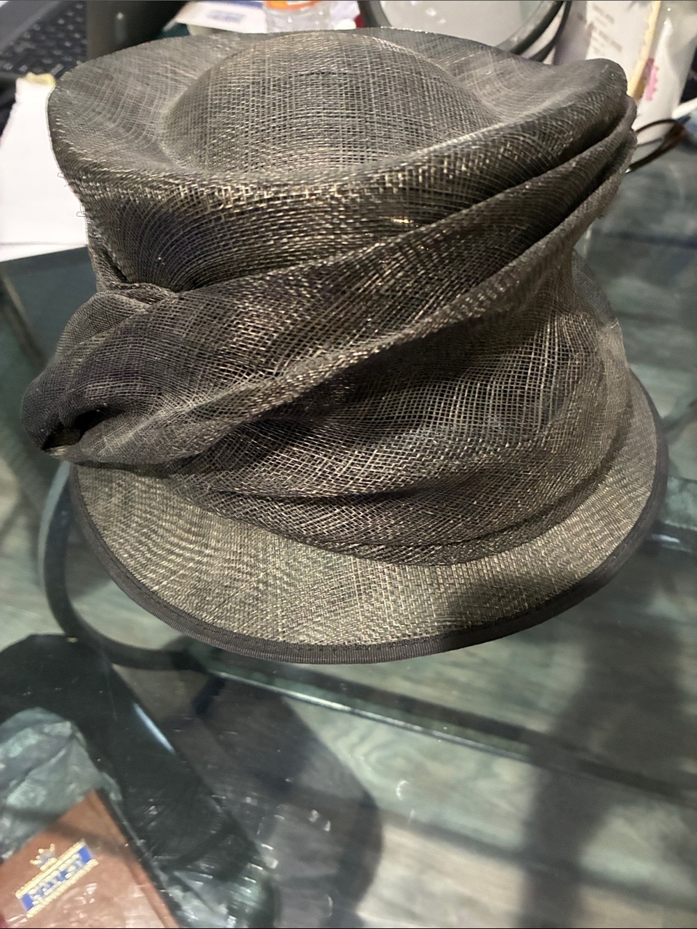 Women's Black Mesh Bucket Hat with Draped Band Detail